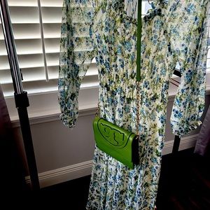 MANGO White and Blue Floral Dress